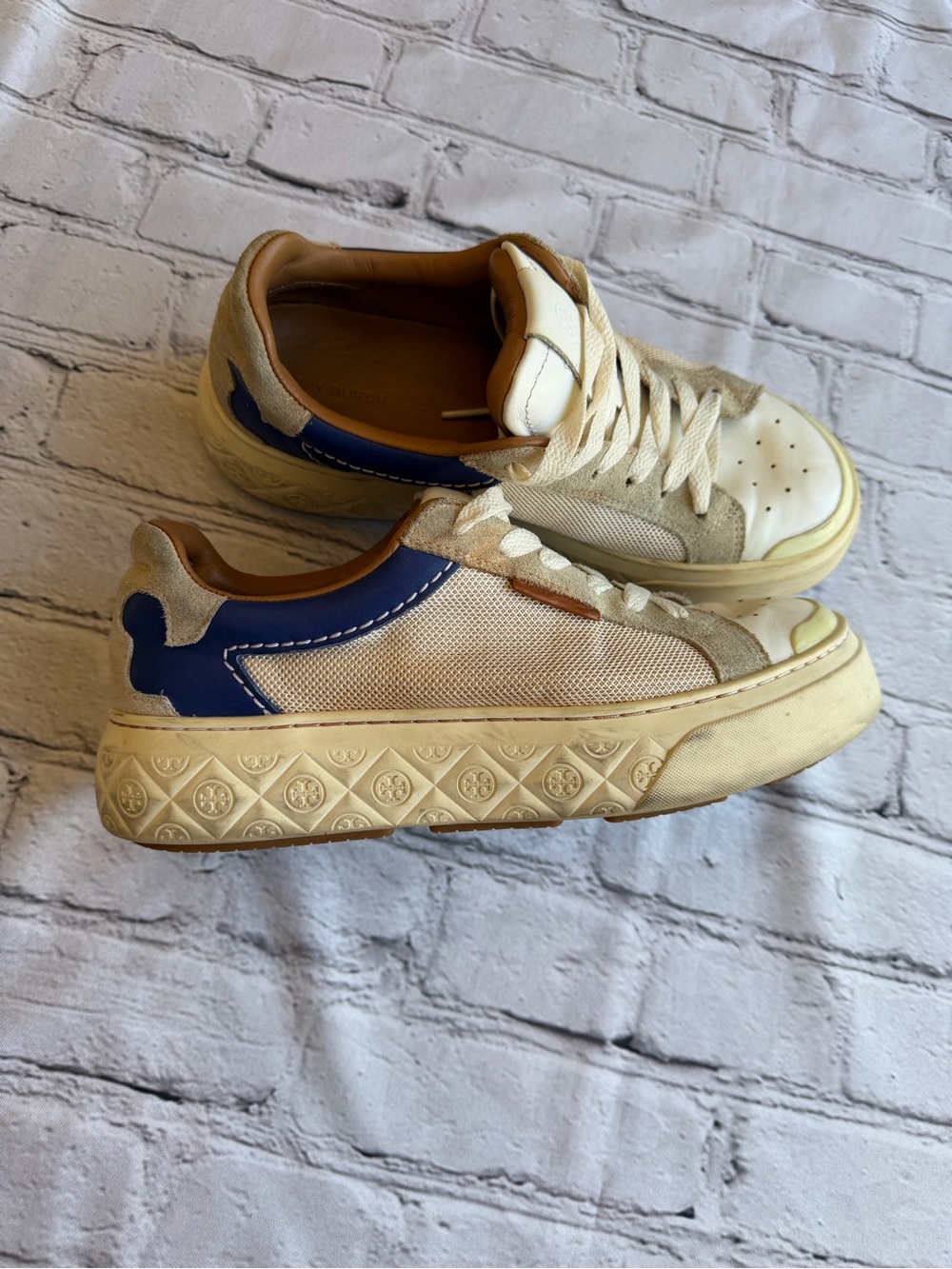 Tory Burch Ladybug Sneakers Cream Navy  Chunky Platform Shoes Women’s 7.5